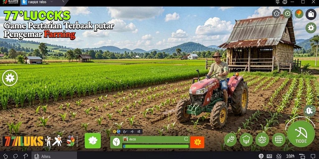 Screenshot gameplay 77LUCKS menampilkan petani yang sedang merawat ladang.