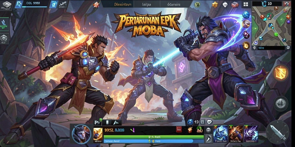 Tampilan menegangkan dalam pertempuran MOBA dengan karakter unik.