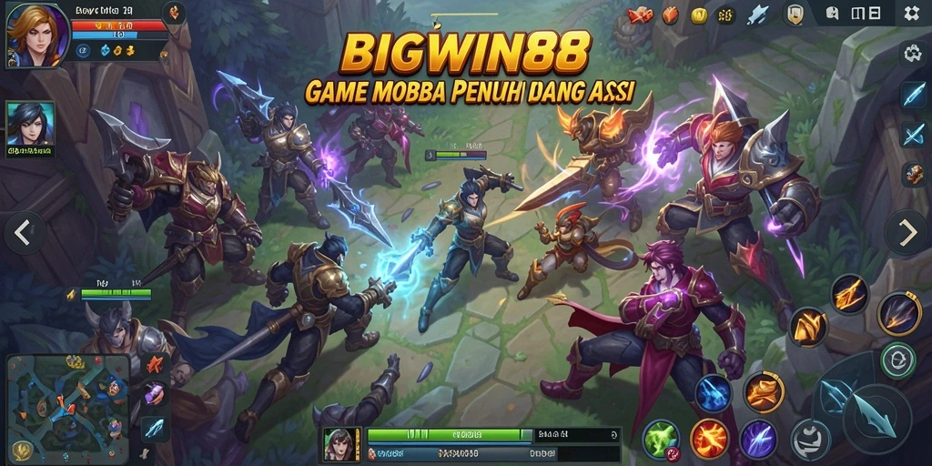 Tangkapan layar gameplay mendebarkan dalam BIGWIN88 MOBA.