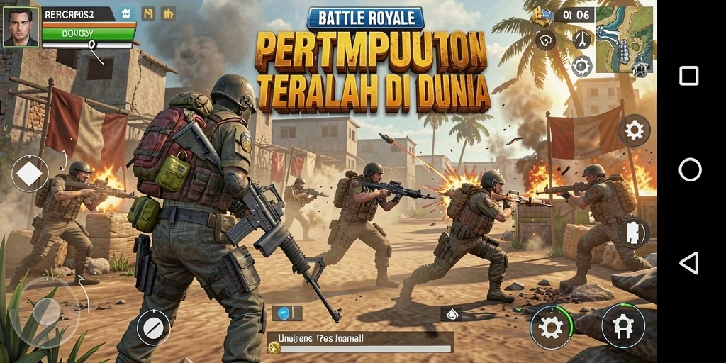 Screenshot utama D06 menampilkan aksi seru dalam pertandingan Battle Royale.
