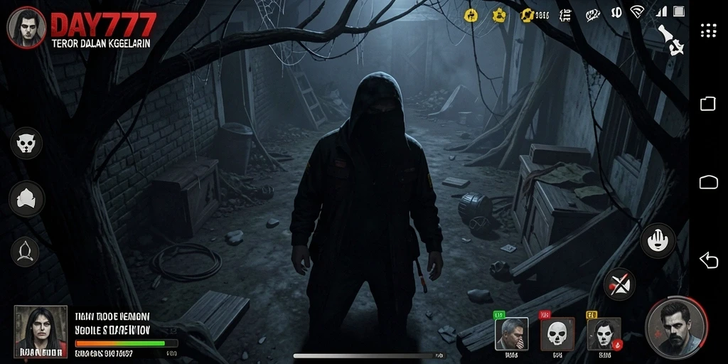 Tampilan gameplay menegangkan dengan suasana horor yang mencekam.