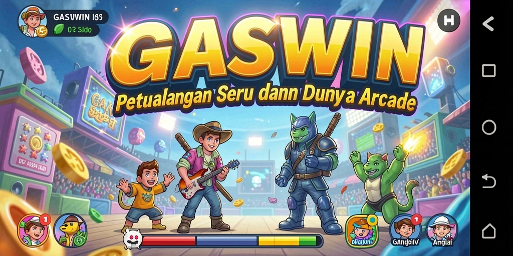 Tampilan gameplay <strong>GASWIN</strong> yang penuh warna dan aksi seru.