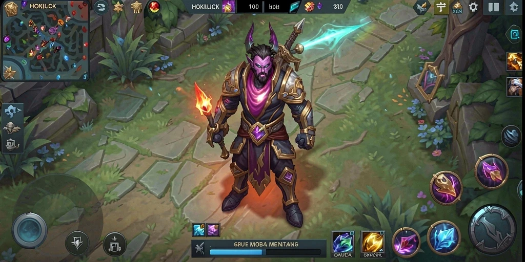 Screenshot permainan HOKILUCK menampilkan aksi seru dalam pertempuran MOBA.