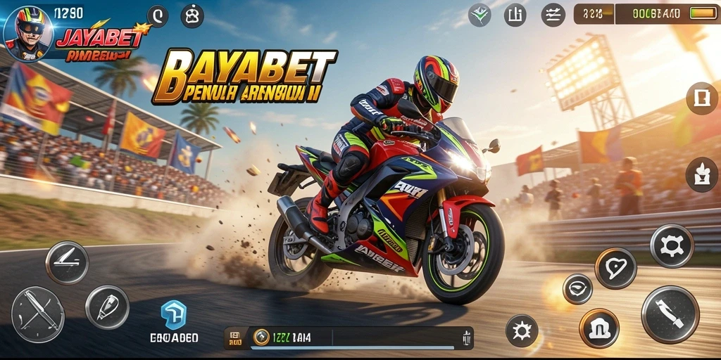 Screenshot gameplay JAYABET menampilkan balapan motor yang mendebarkan.