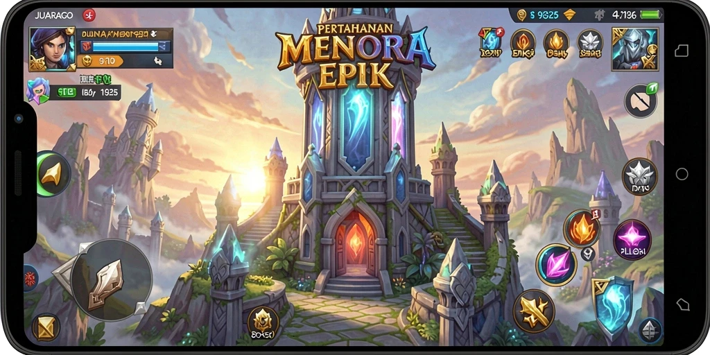 Screenshot gameplay JUARAGO menunjukkan aksi seru menara pertahanan.