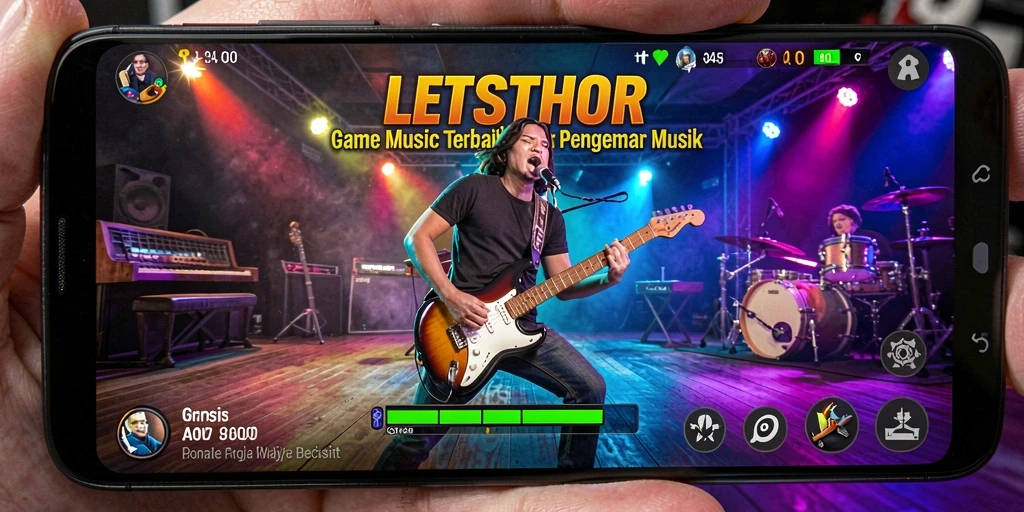 Tampilan gameplay LETSTHOR yang penuh energi dan musik.