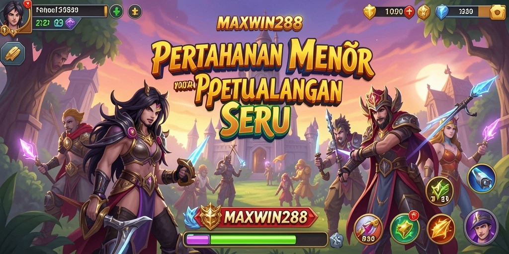 Tangkapan layar gameplay MAXWIN288 menampilkan pertahanan menara yang menegangkan dan grafis yang indah.