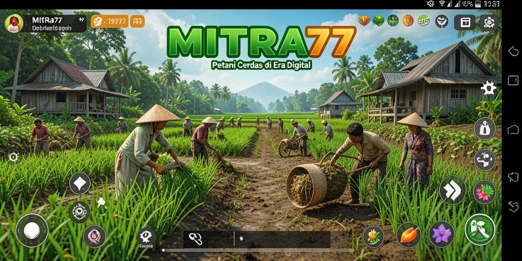 Tangkapan layar gameplay MITRA77 yang menunjukkan aktivitas bertani yang menyenangkan.