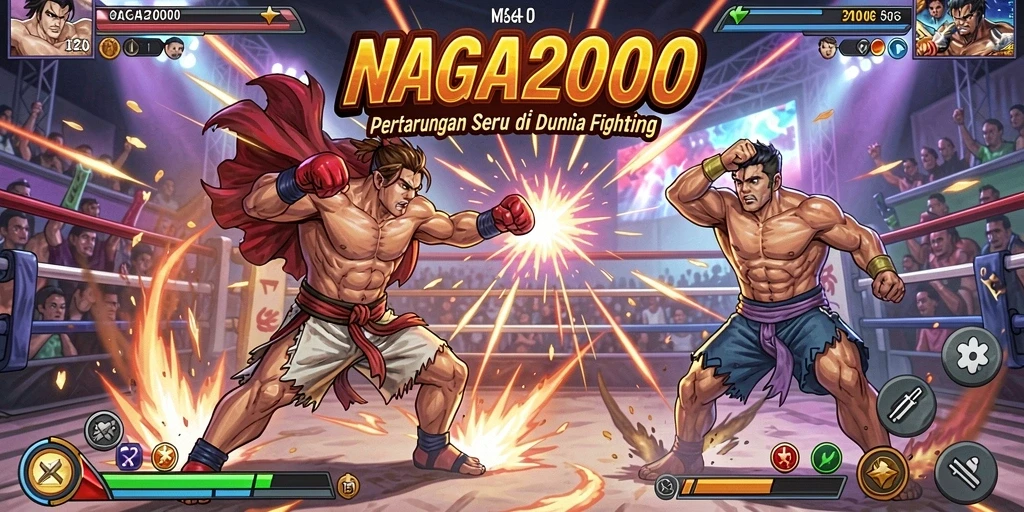 Screenshot gameplay NAGA2000 menampilkan aksi pertarungan yang mendebarkan.