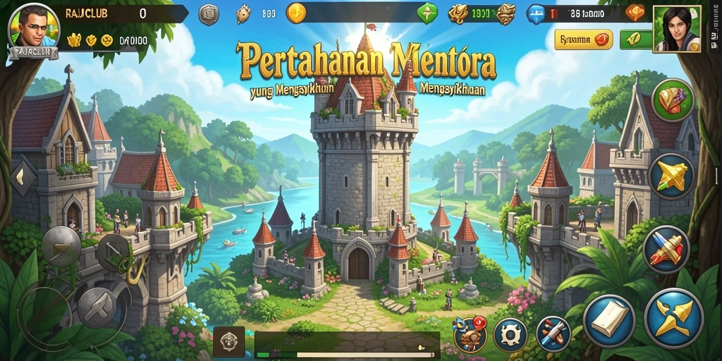 Tangkapan layar gameplay RAJACLUB menampilkan strategi pertahanan menara yang seru.