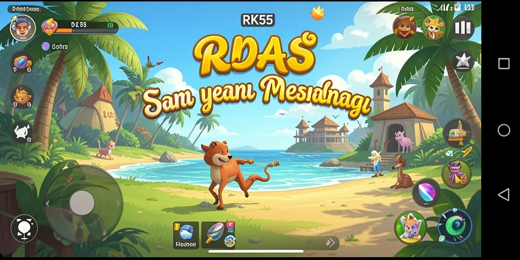 Tangkapan layar gameplay RK55 yang penuh warna dan menarik.