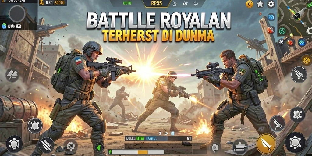Screenshot RP55 menunjukkan momen dramatis dalam pertempuran Battle Royale.