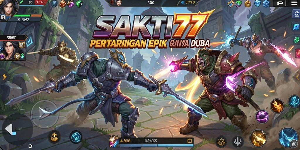 Tangkapan layar gameplay SAKTI77 menunjukkan pertarungan seru di arena.