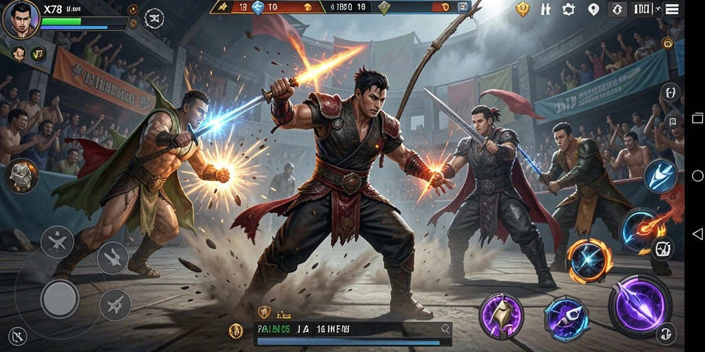 Tangkapan layarnya dari permainan X78 dengan aksi Fighting yang intens.